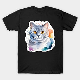 British Shorthair Cat Watercolor Drawing T-Shirt